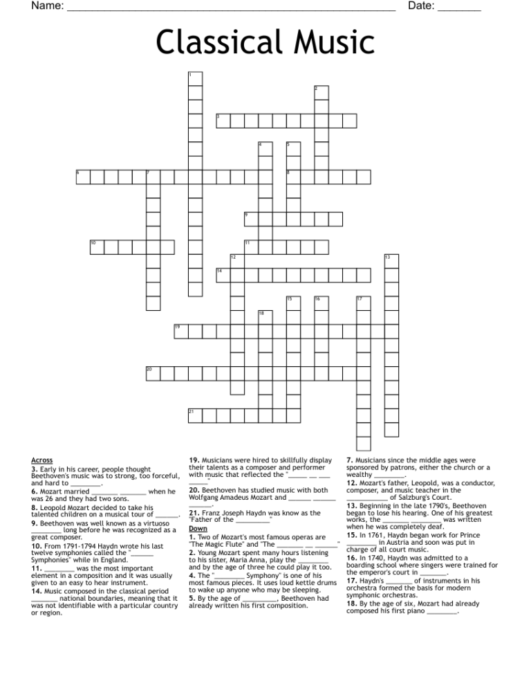Classical Music Crossword WordMint