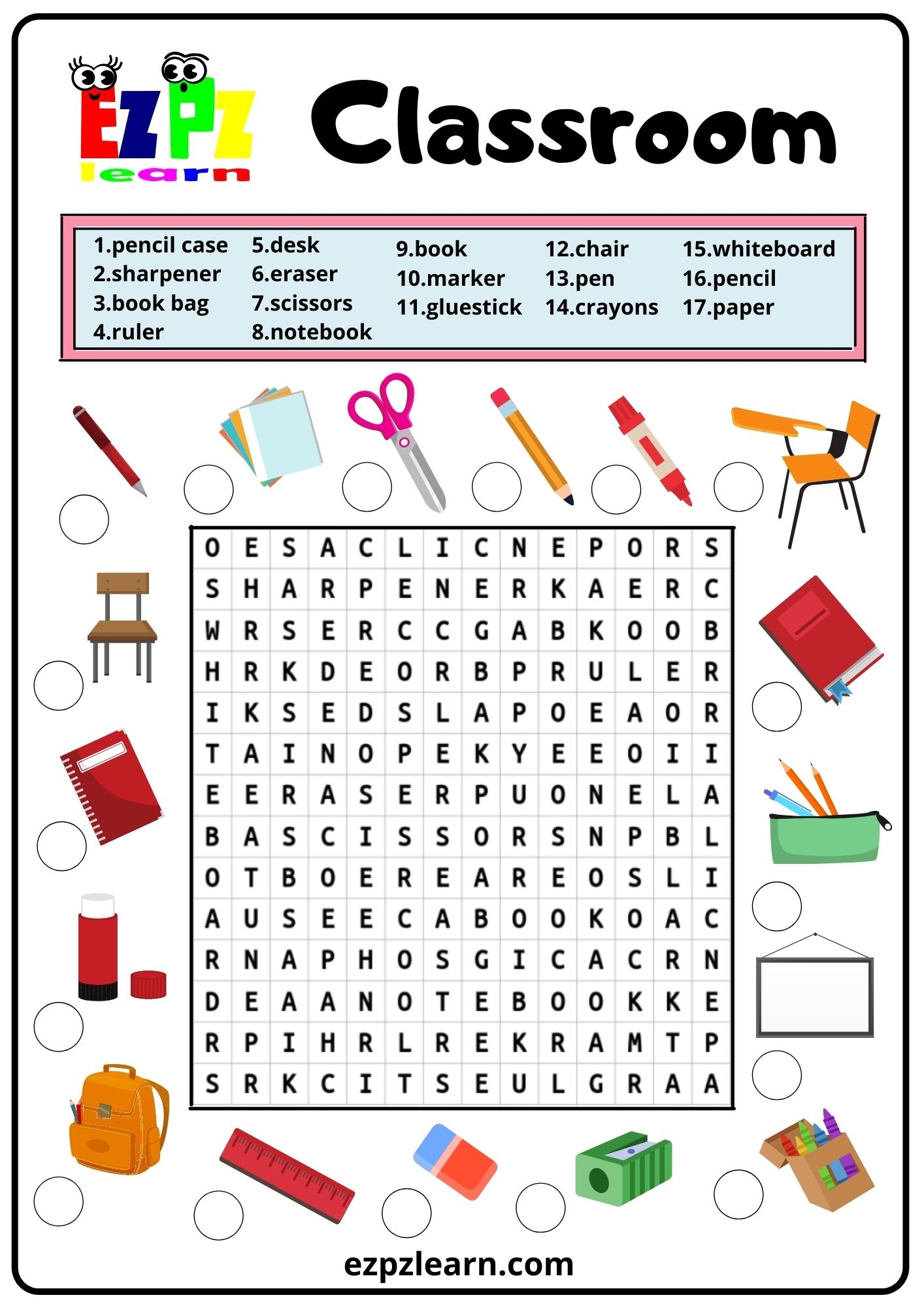 Classroom Word Search 2 Ezpzlearn