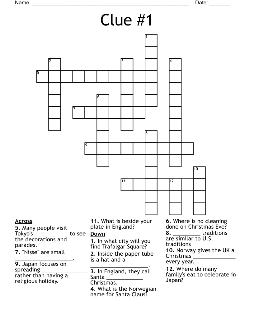 Clue 1 Crossword WordMint