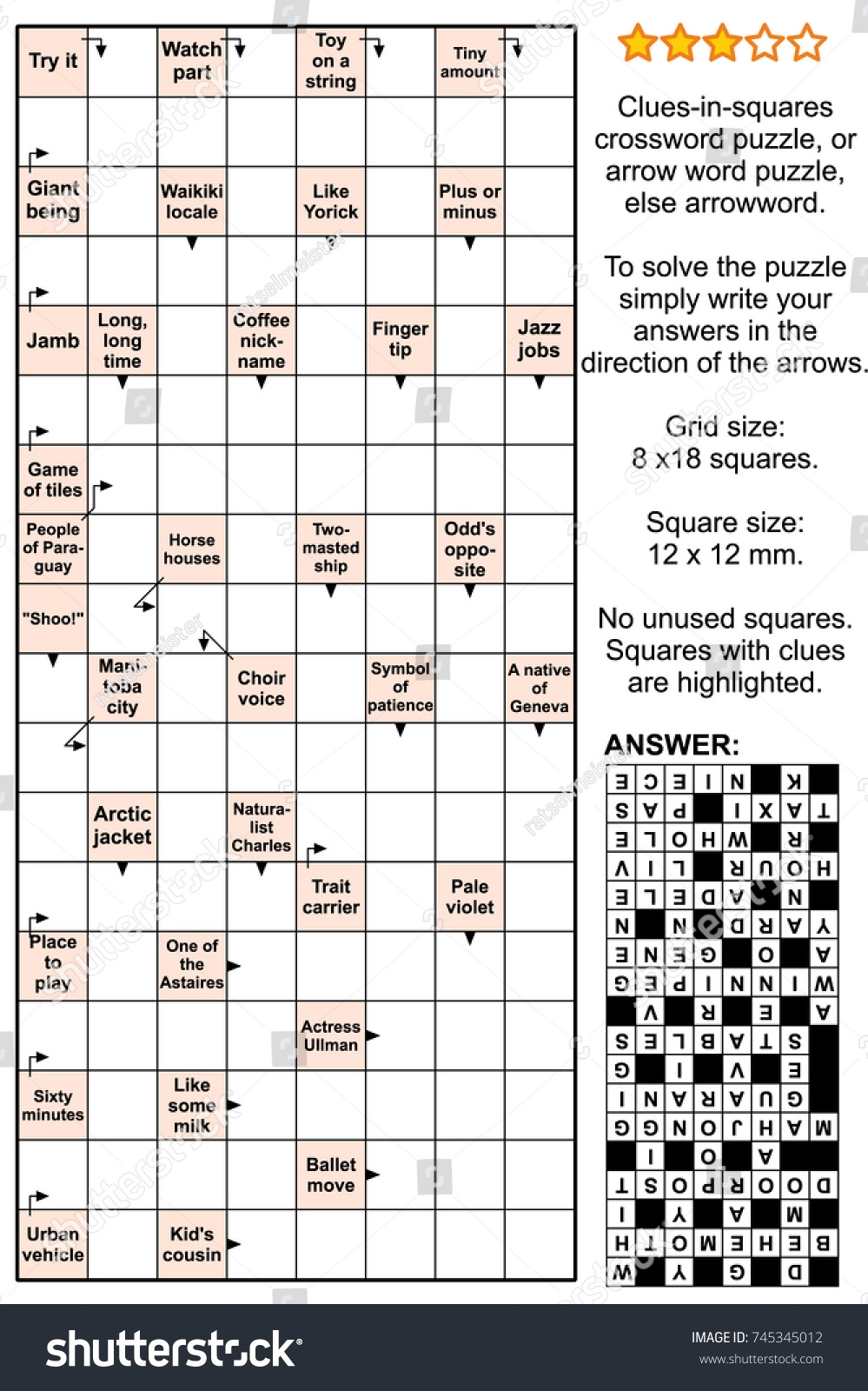 Clues in squares Crossword Puzzle Arrow Word Puzzle Stock Vector 