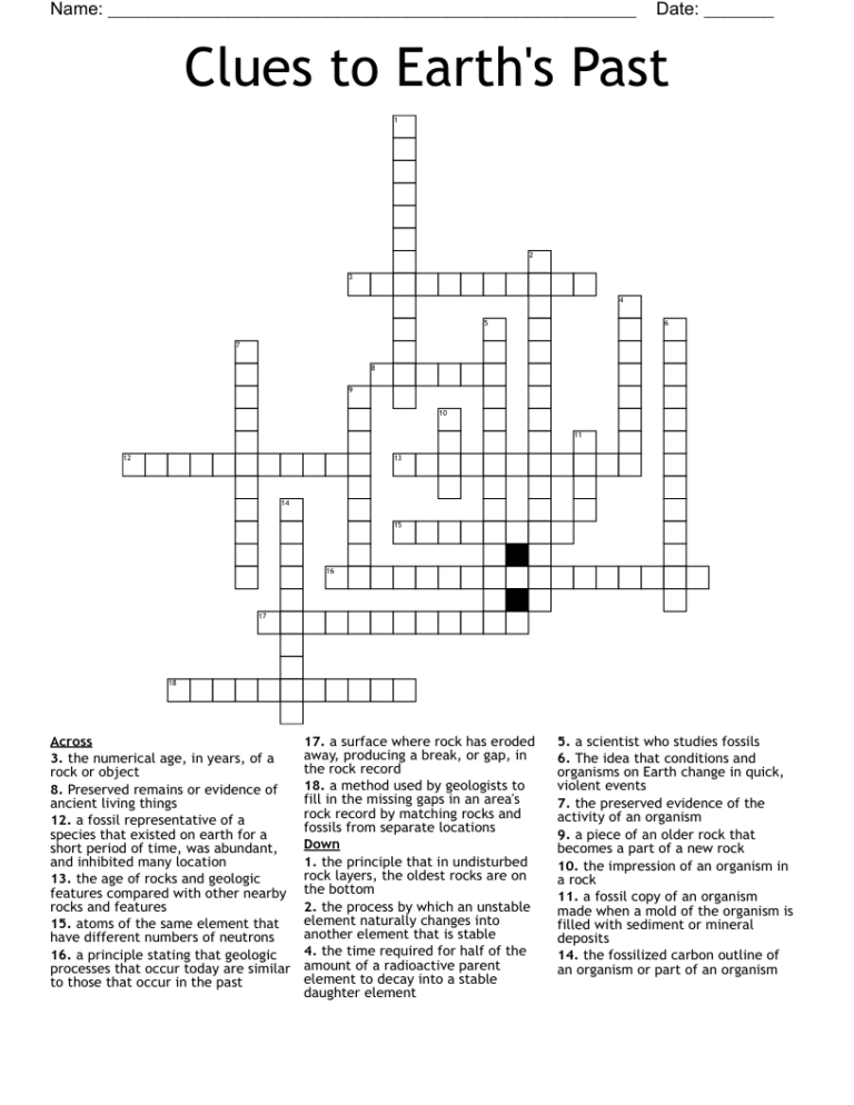 Clues To Earth s Past Crossword WordMint