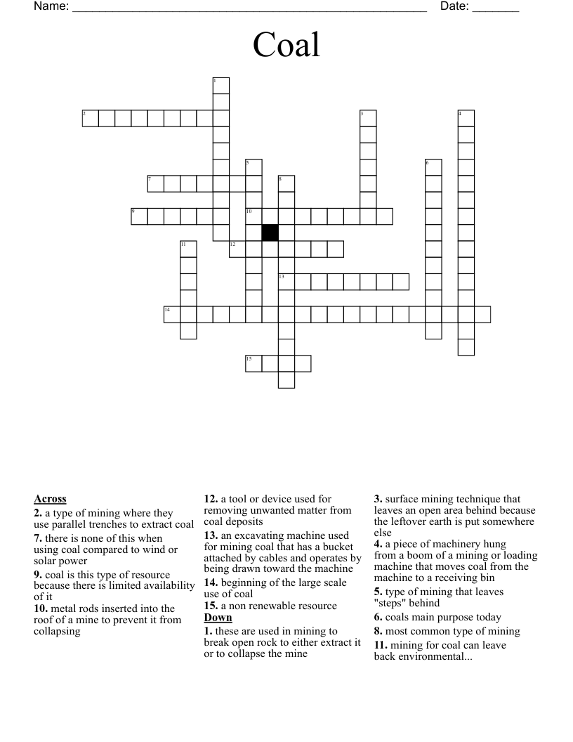 Coal Crossword WordMint Coal Crossword WordMint