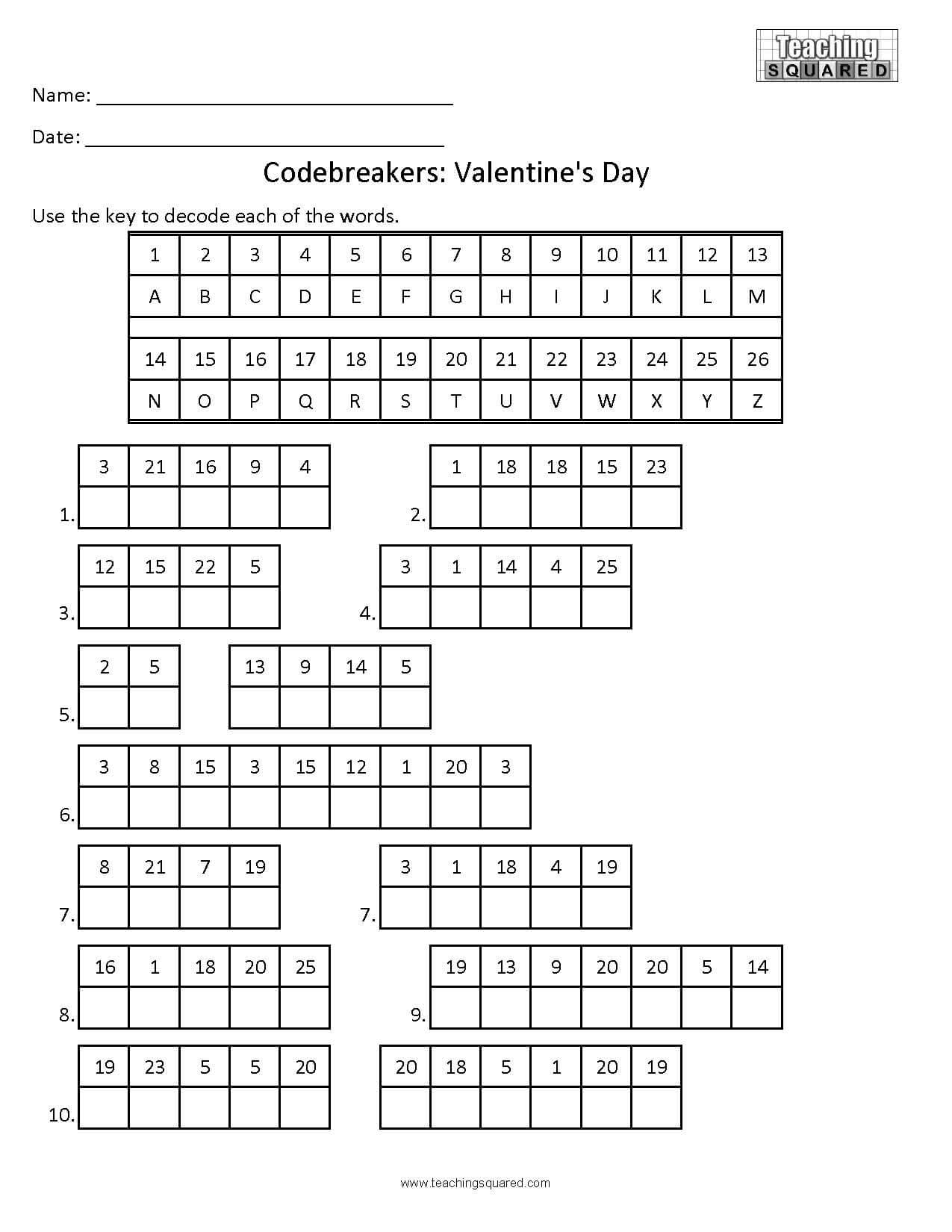 Codebreakers Valentines Day Puzzle Teaching Squared