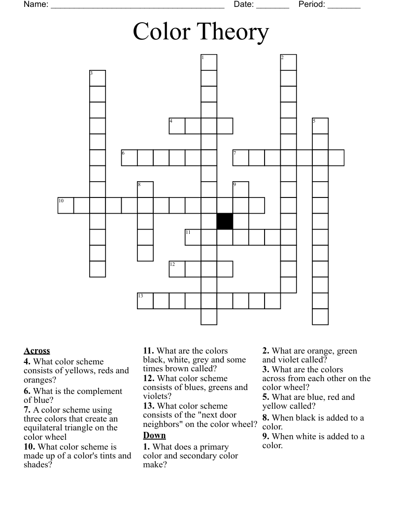 Color Theory Crossword WordMint Color Theory Crossword WordMint