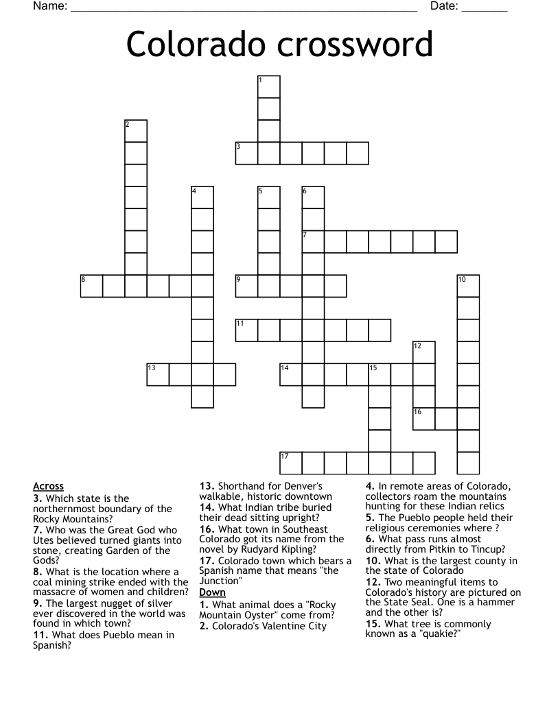 Colorado Crossword WordMint