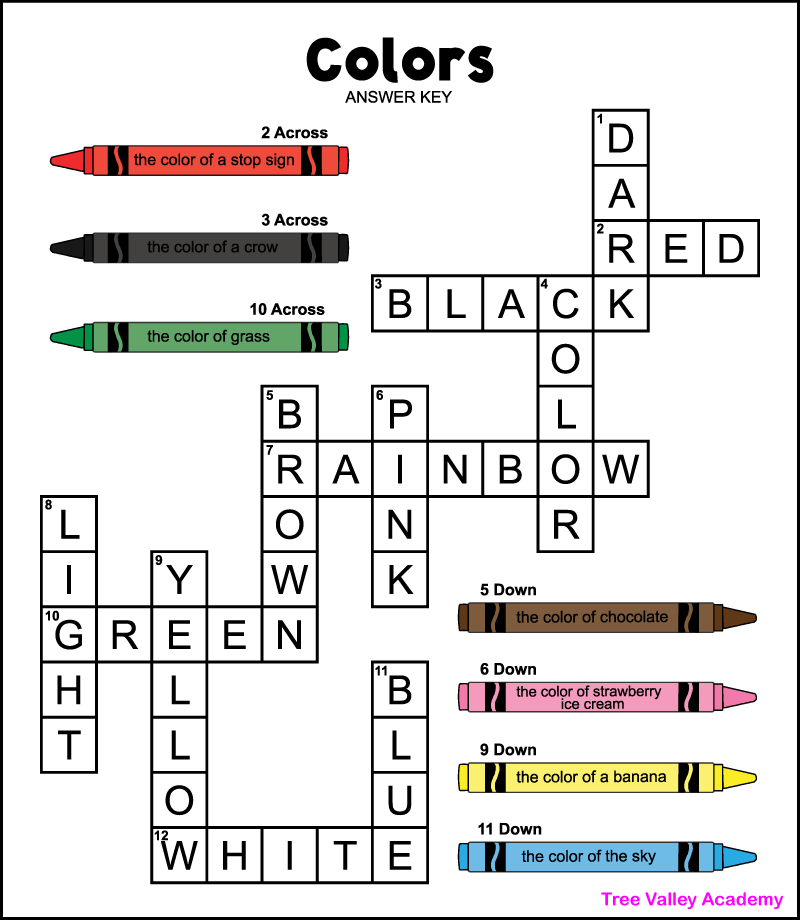 Colors Crossword Puzzle Tree Valley Academy Colors Crossword Puzzle Tree Valley Academy