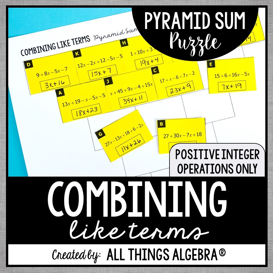 Combining Like Terms Positive Integer Operations Only Pyramid Sum Puzzle