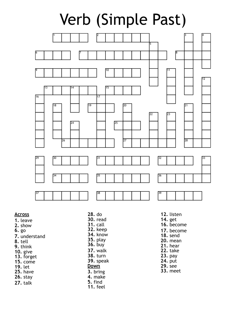 Common Irregular Verbs Simple Past Tense Crossword WordMint