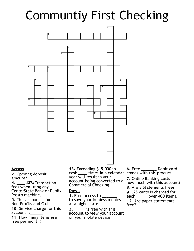Communtiy First Checking Crossword WordMint