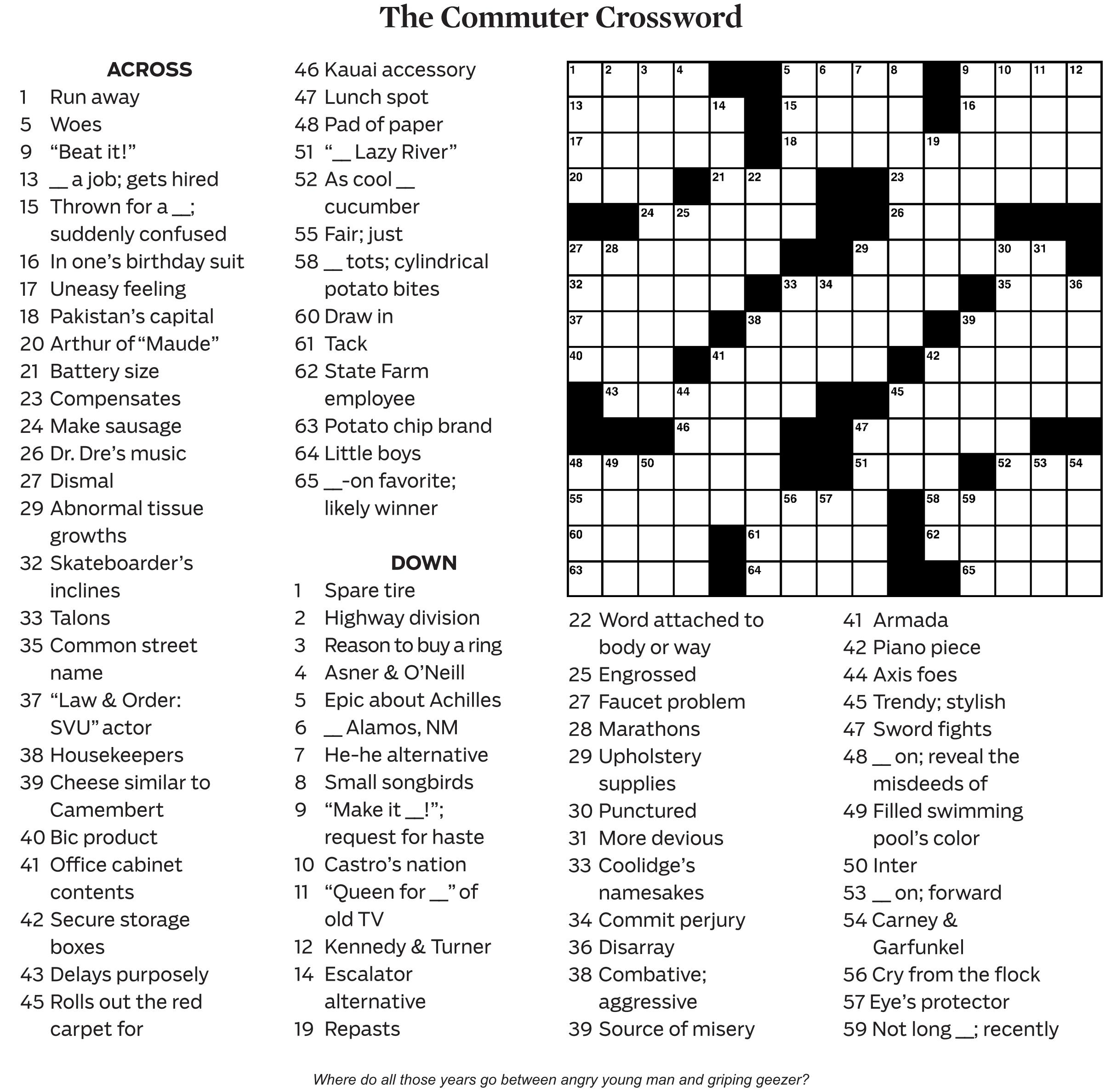 Commuter Daily Crossword Puzzles Baltimore Sun