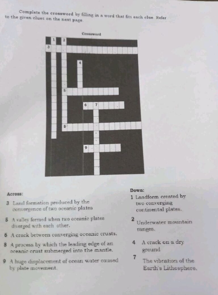 Complete The Crossword By Filling In A Word StudyX