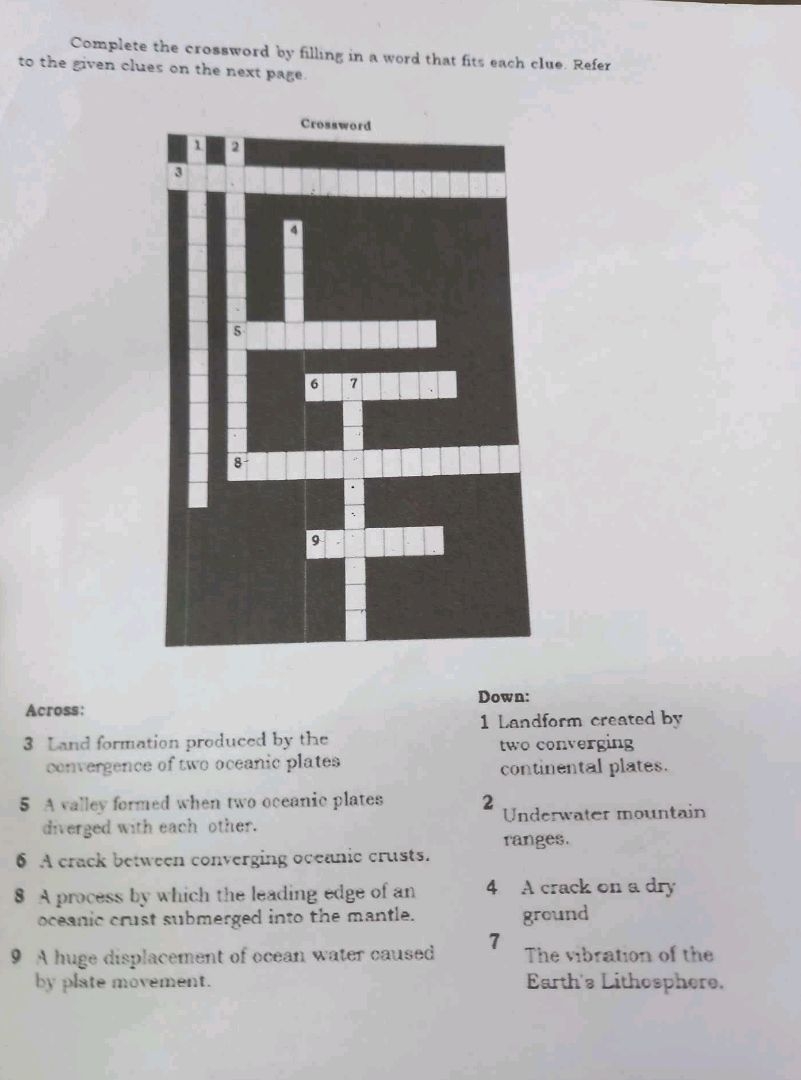 Complete The Crossword By Filling In A Word StudyX