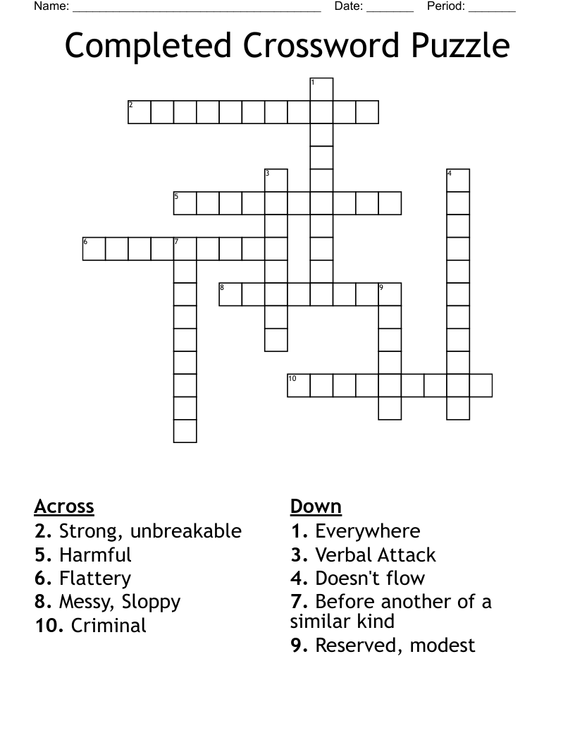 Completed Crossword Puzzle WordMint