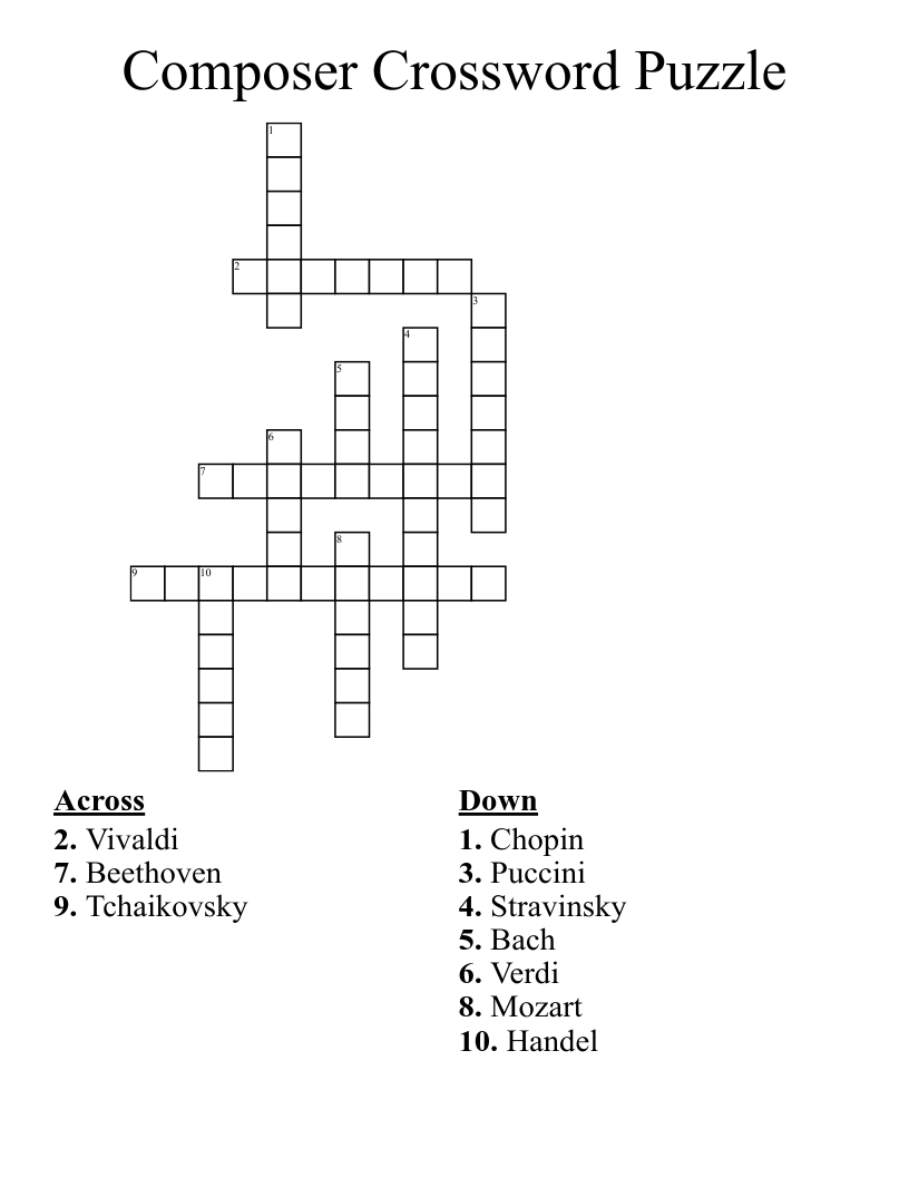 Composer Crossword Puzzle WordMint Composer Crossword Puzzle WordMint