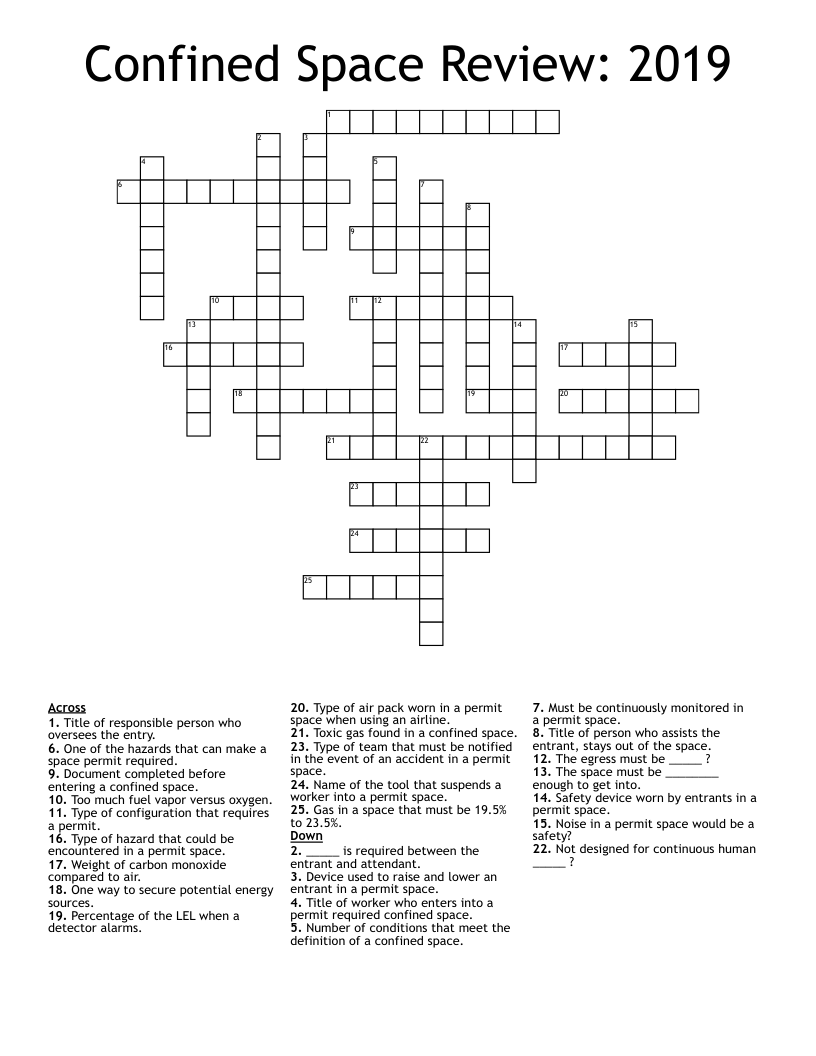Confined Space Review 2019 Crossword WordMint Confined Space Review 2019 Crossword WordMint