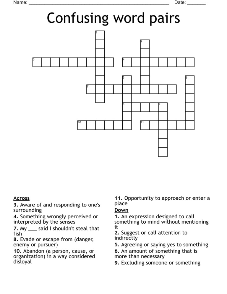 Confusing Word Pairs Crossword WordMint