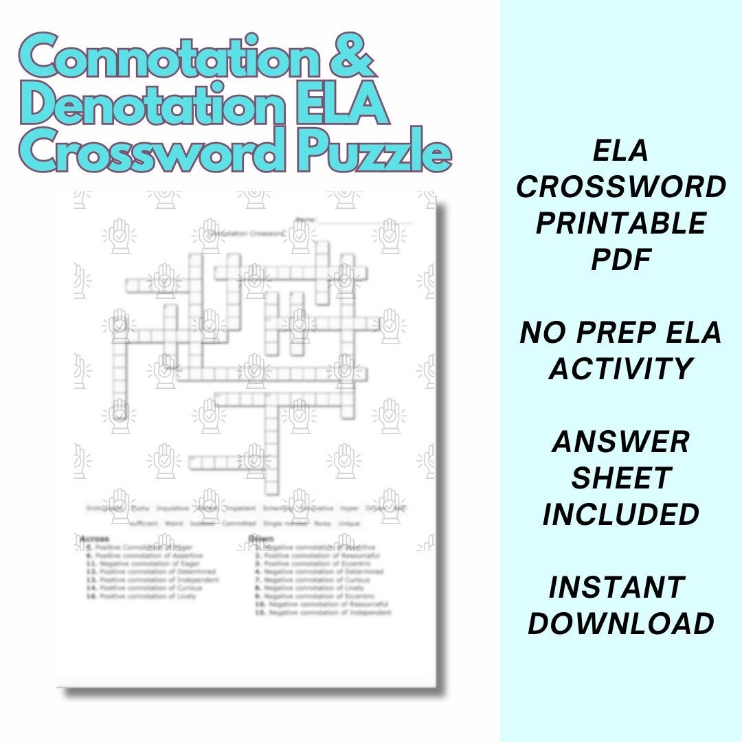 Connotation U0026 Denotation ELA Crossword Puzzle ELA Crossword Printable Pdf ELA Crossword Middle School Ela Crossword Puzzle W Answers Etsy
