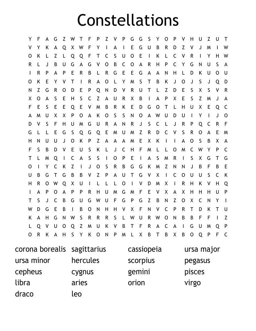 Constellations Crossword WordMint