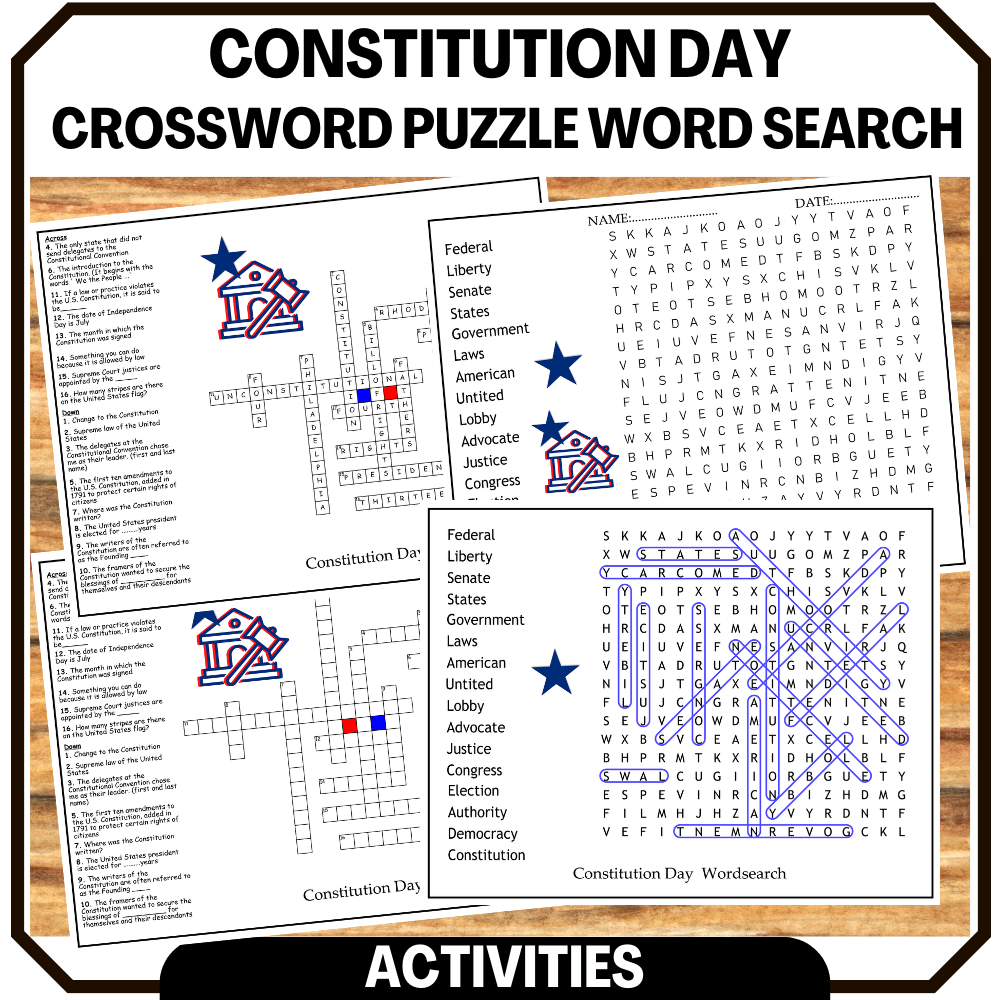 Constitution Day Vocabulary Crossword U0026 Wordsearch Made By Teachers