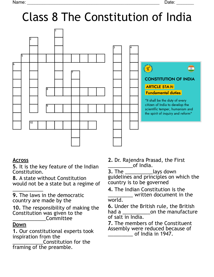 Constitution Facts Crossword Puzzle Answers