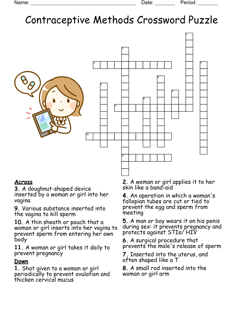 Contraceptive Methods Crossword Puzzle WordMint