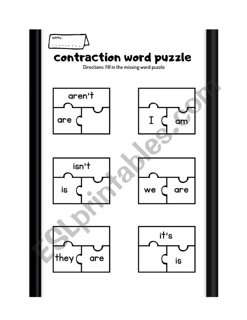 Contractions Puzzle ESL Worksheet By Gghang
