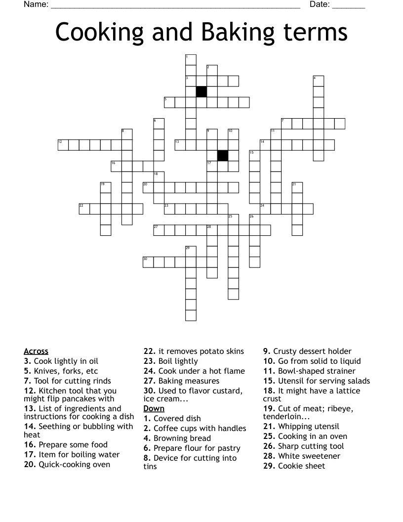Cooking And Baking Terms Crossword WordMint