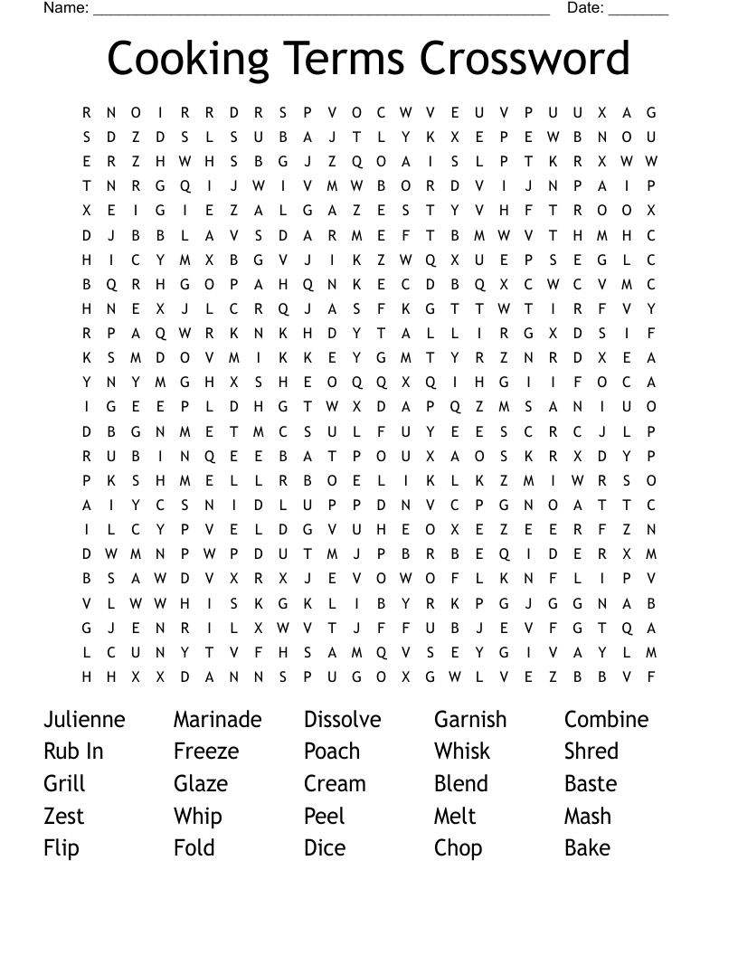 Cooking Terms Crossword Word Search WordMint