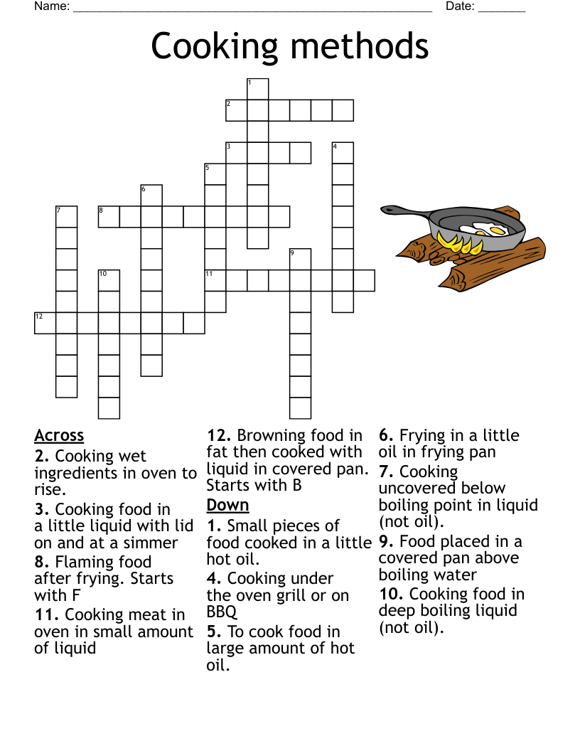 Cooking Terms Crossword Puzzle Printable