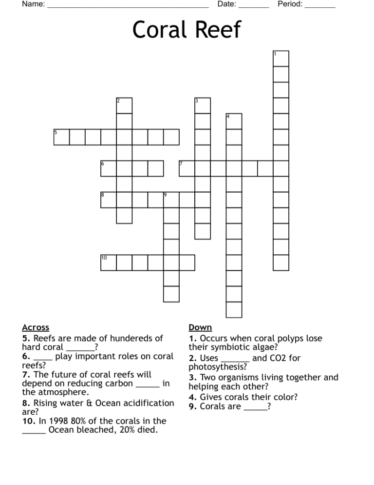 Coral Reef Crossword WordMint