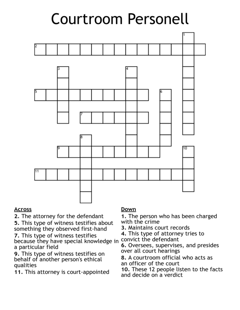 Courtroom Personell Crossword WordMint