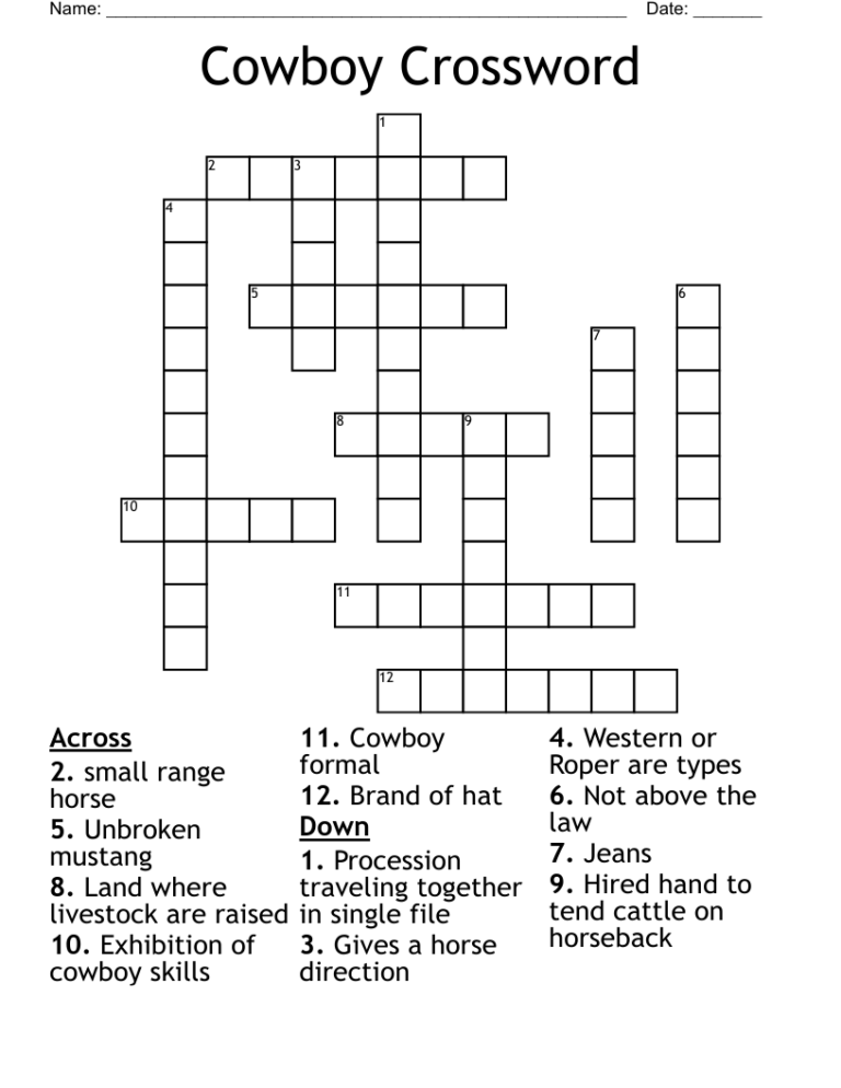 Cowboy Crossword WordMint