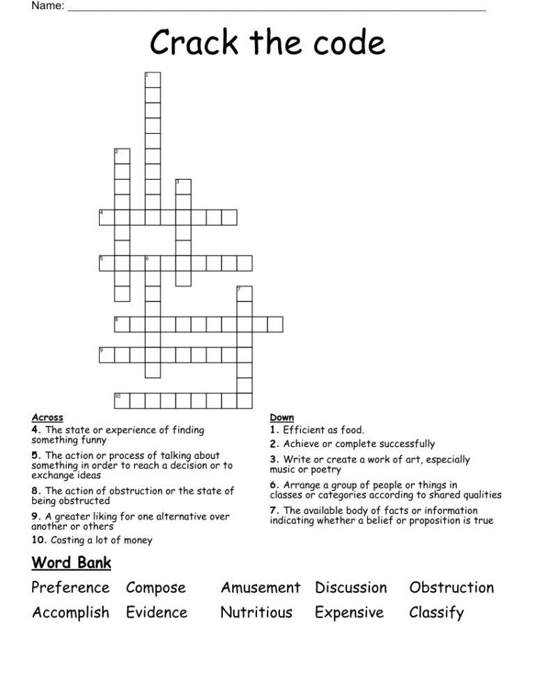 Crack The Code Crossword WordMint