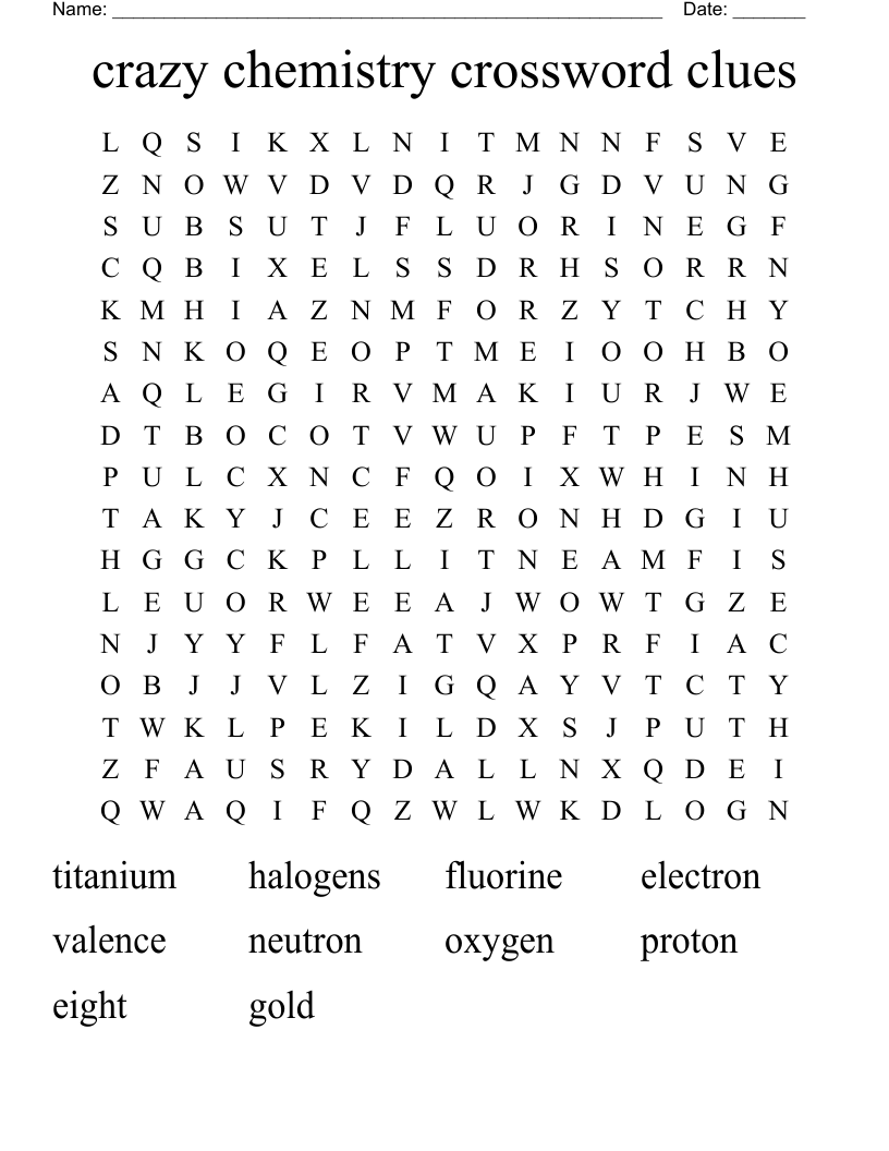 Crazy Chemistry Crossword Clues Word Search WordMint Crazy Chemistry Crossword Clues Word Search WordMint
