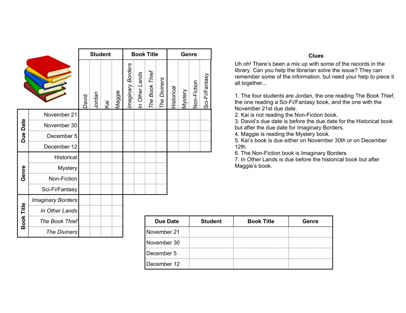 Create Your Own Logic Grid Puzzle Alachua County Library District Worksheets Library