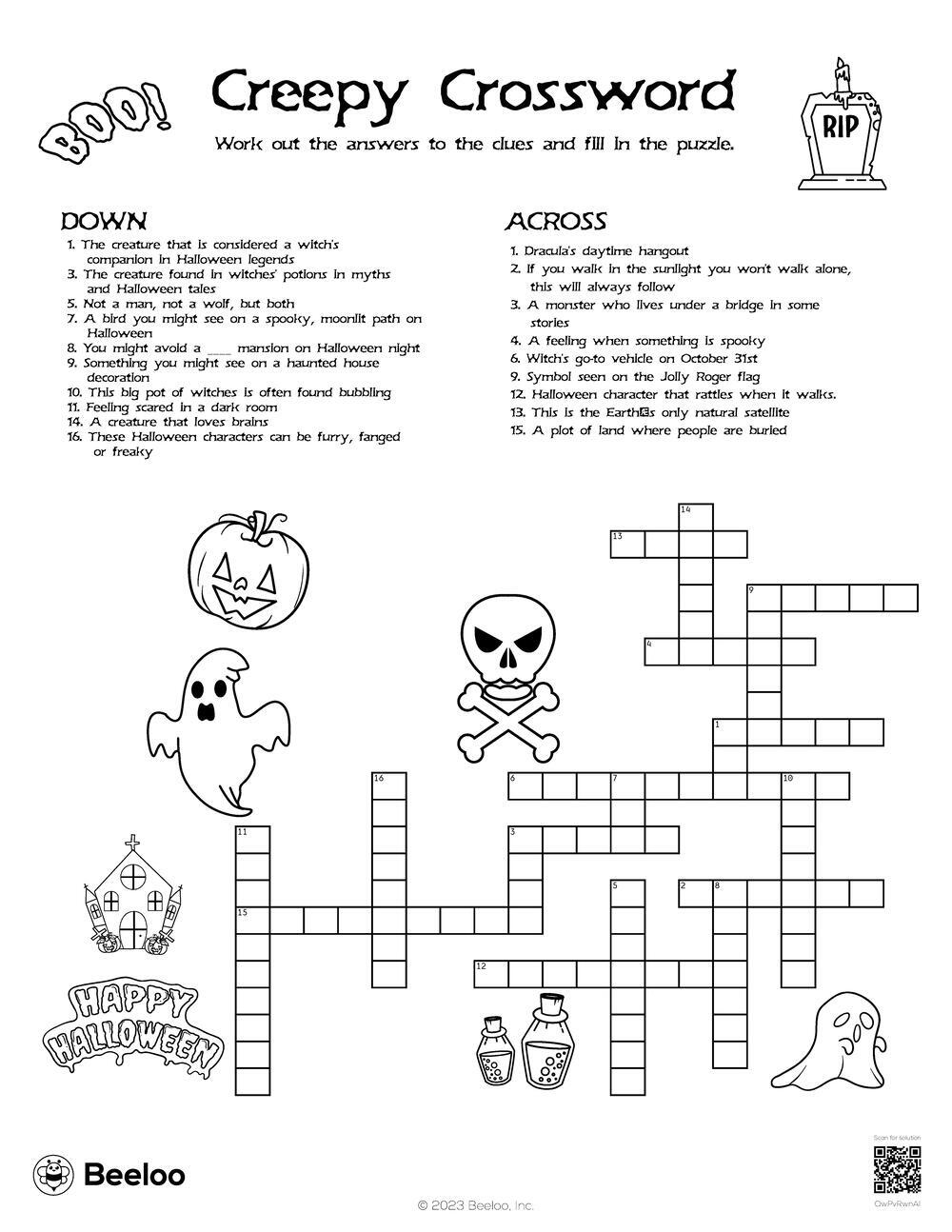 Creepy Crossword Beeloo Printable Crafts And Activities For Kids