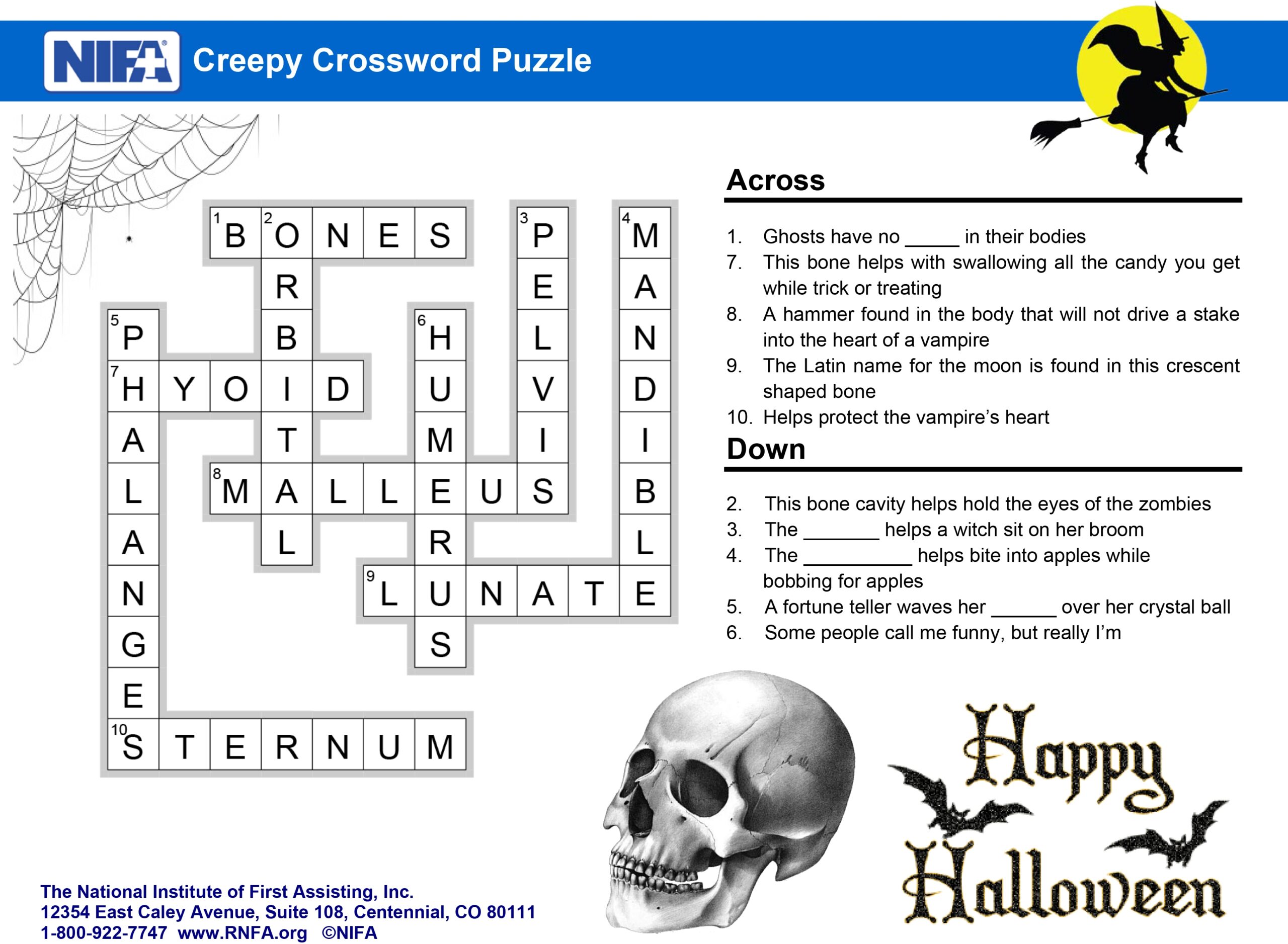 Creepy Crossword Key October 2016 RNFA