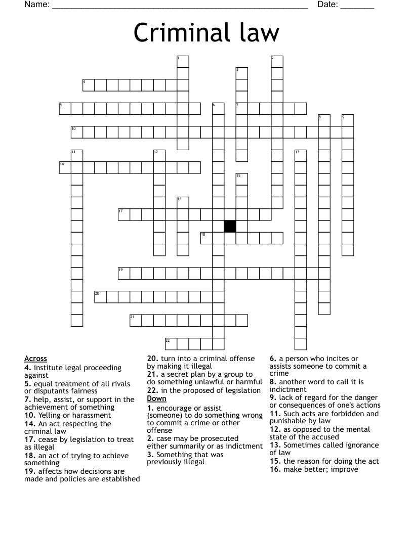 Criminal Law Crossword WordMint
