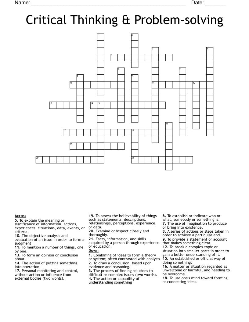 Critical Thinking U0026 Problem solving Crossword WordMint