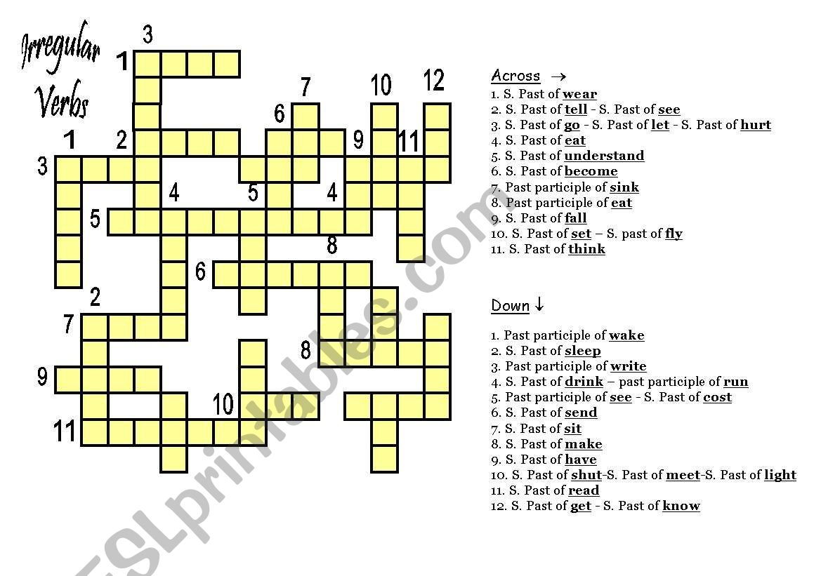 Irregular Verbs Crossword Puzzle Worksheet Irregular Verbs Crossword Puzzle Worksheet