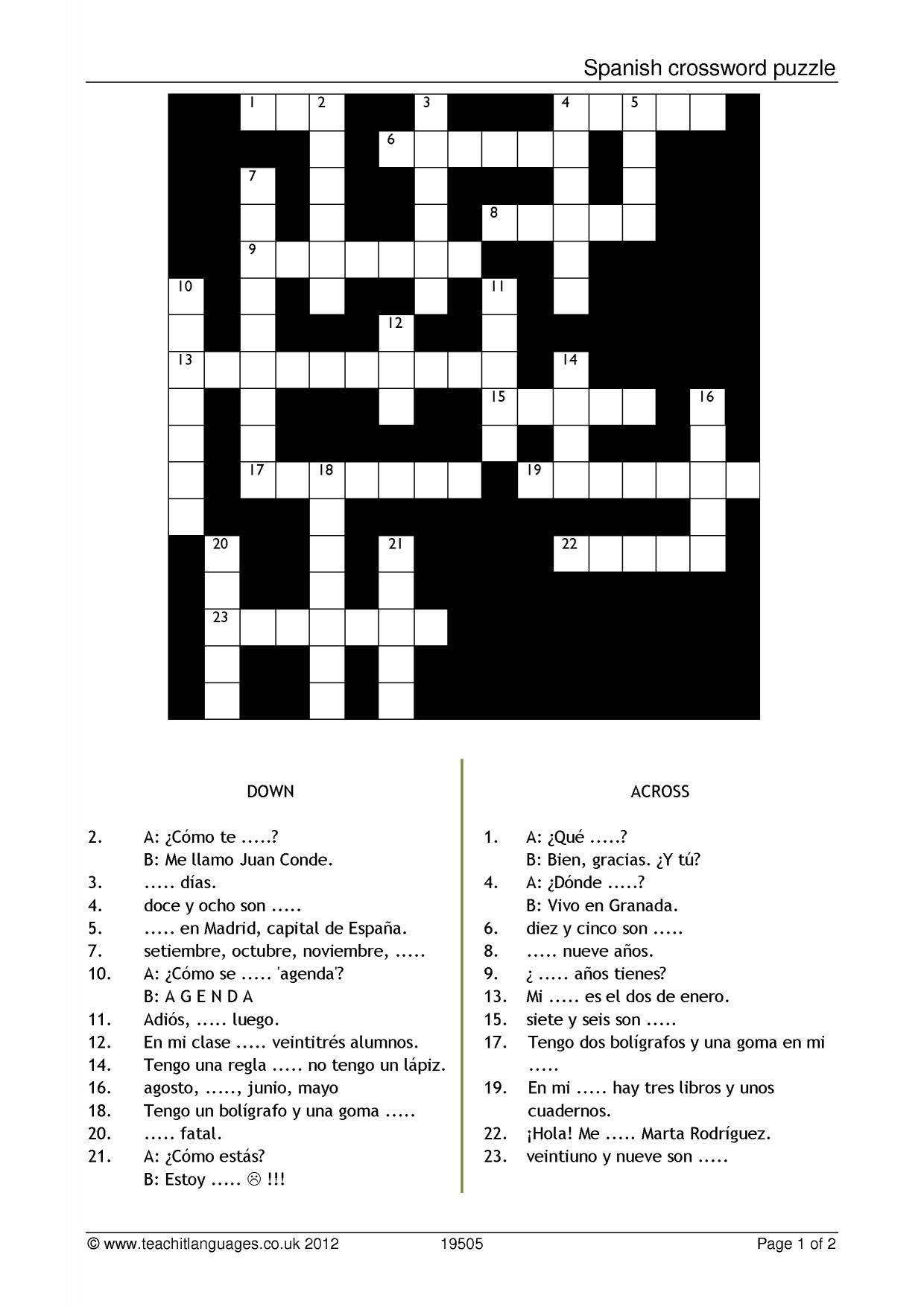 Crossword Languages Basics KS3 Spanish Teaching Resource Teachit