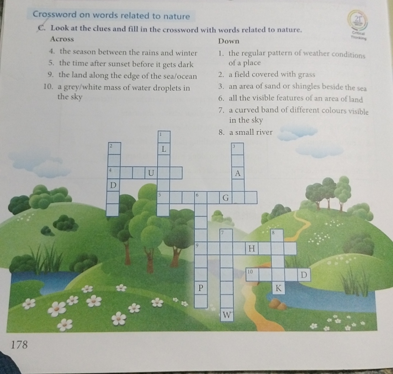 Crossword On Words Related To NatureC Look At The Clues And Fill In The 