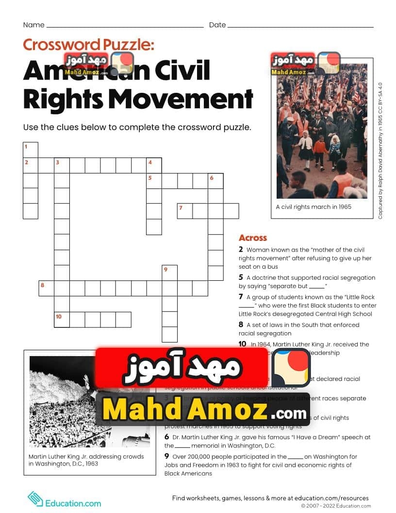  Crossword Puzzle American Civil Rights Movement 