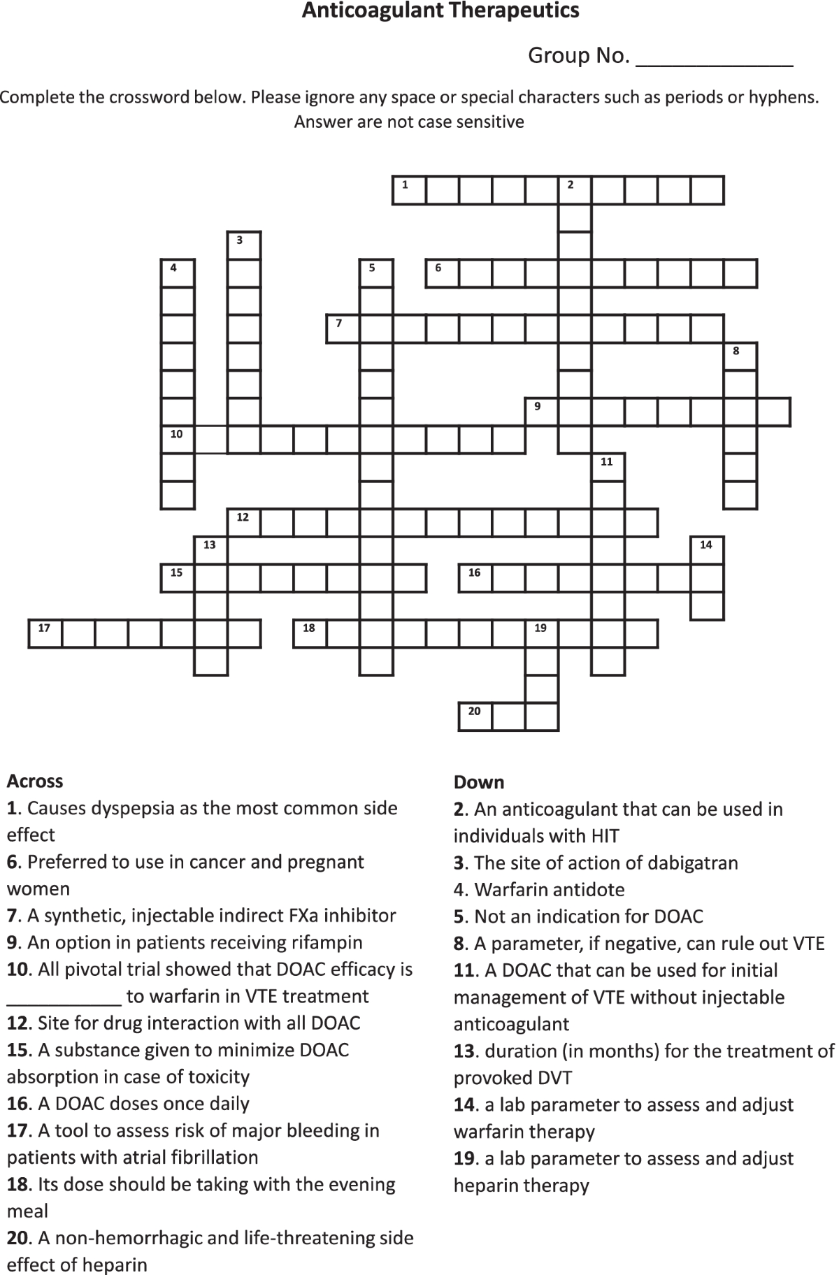 Crossword Puzzle As A Learning Tool To Enhance Learning About Anticoagulant Therapeutics BMC Medical Education Full Text