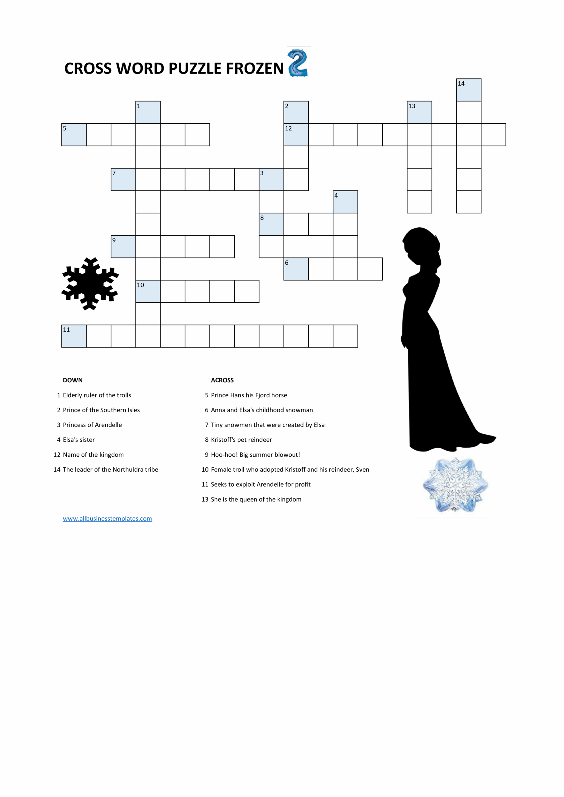 Frozen Crossword Puzzle Printable Frozen Crossword Puzzle Printable