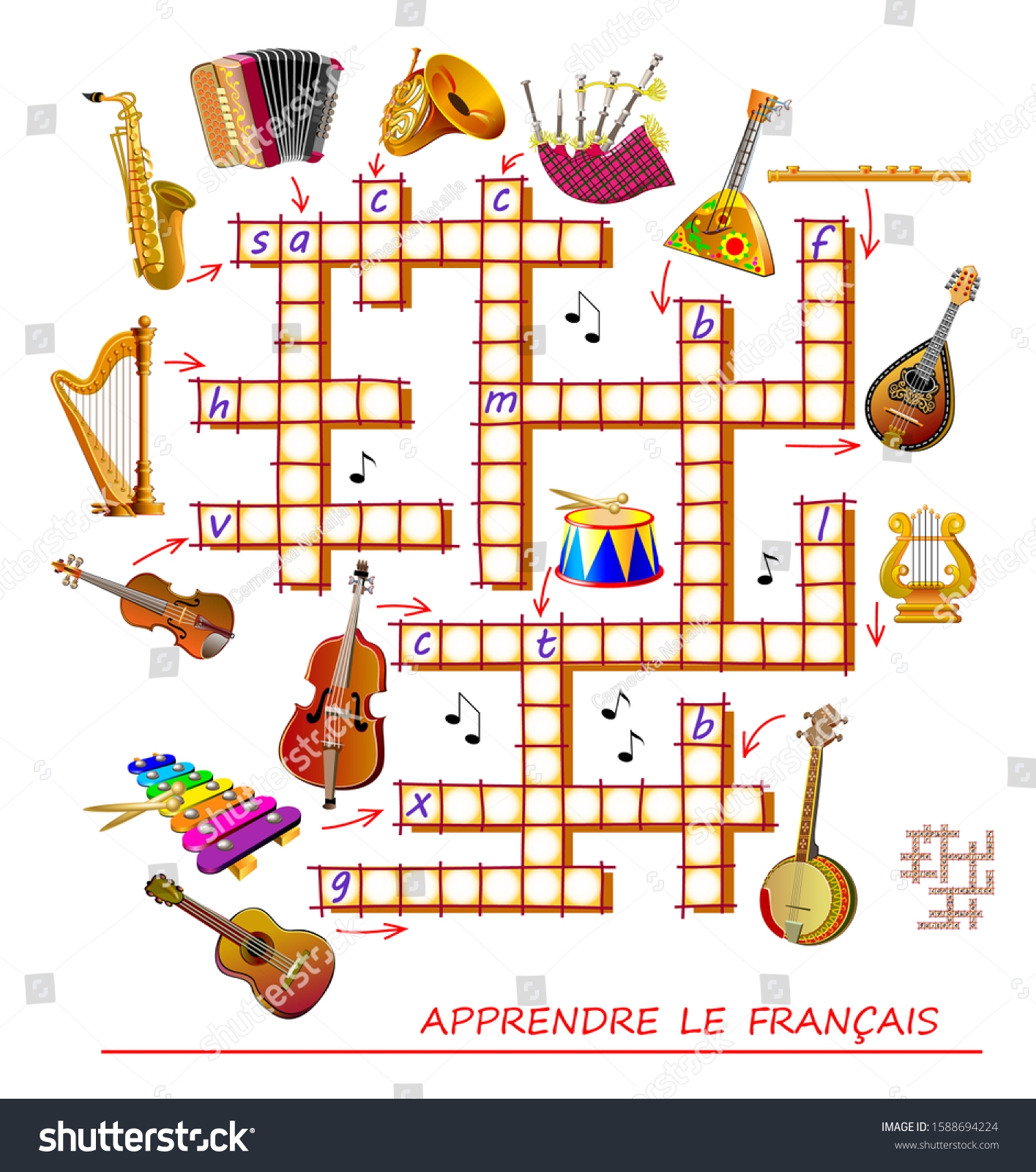 Crossword Puzzle Game Musical Instruments Learn Stock Vector Royalty Free 1588694224 Shutterstock