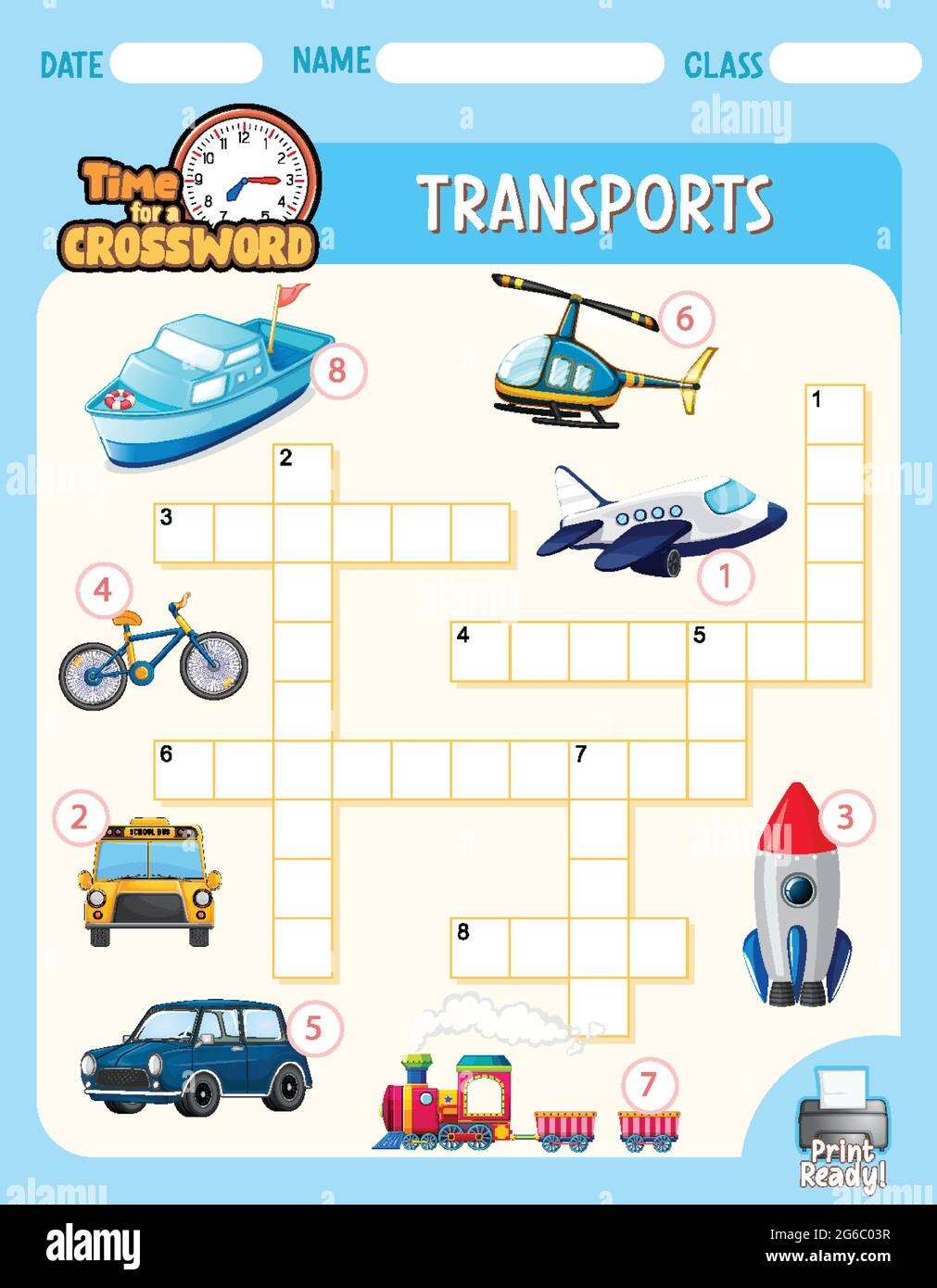 Crossword Puzzle Game Template About Transportation Illustration 