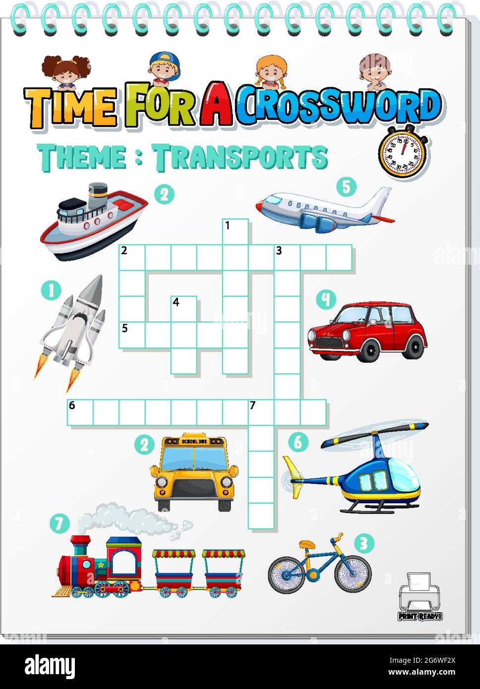 Crossword Puzzle Game Template About Transportation Illustration 