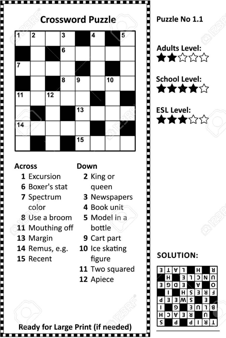 Crossword Puzzle Grid Clues And Solution Classic Quick Family