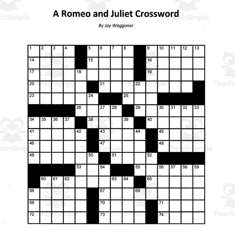 Crossword Puzzle Romeo And Juliet